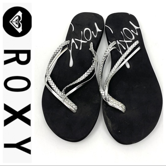 roxy silver flip flops